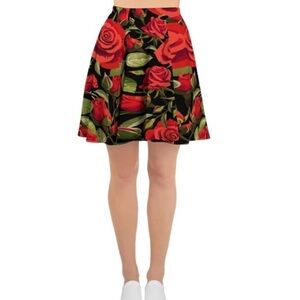 Floral Red and Black Women's Skirt